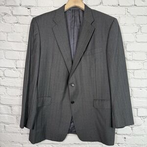 HICKEY FREEMAN Men's 46R Wool Blazer Boardroom Sport Coat Gray Pinstripe USA VTG